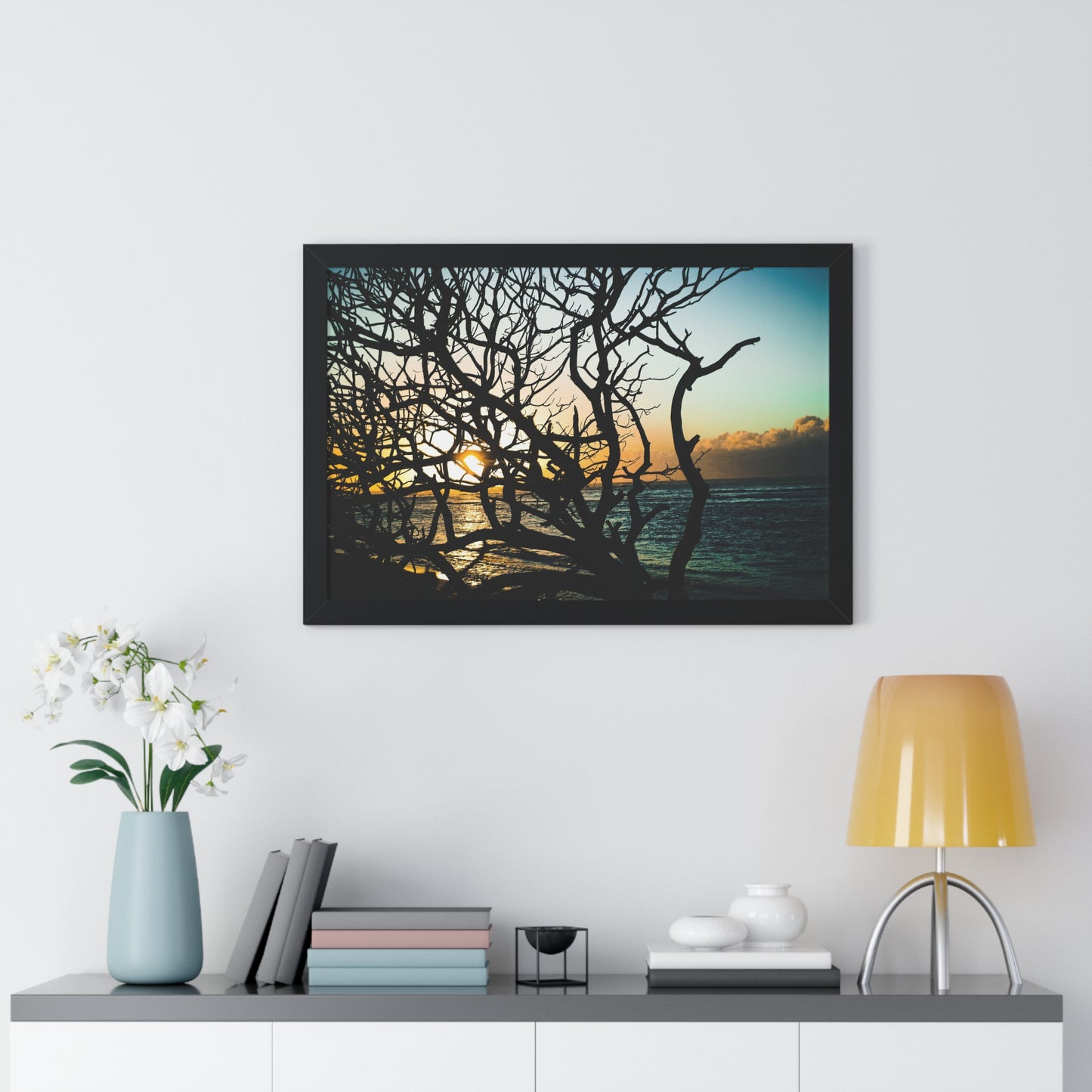 Hawaiian Sunset: Fallen Tree on the Beach - Framed Photography Print