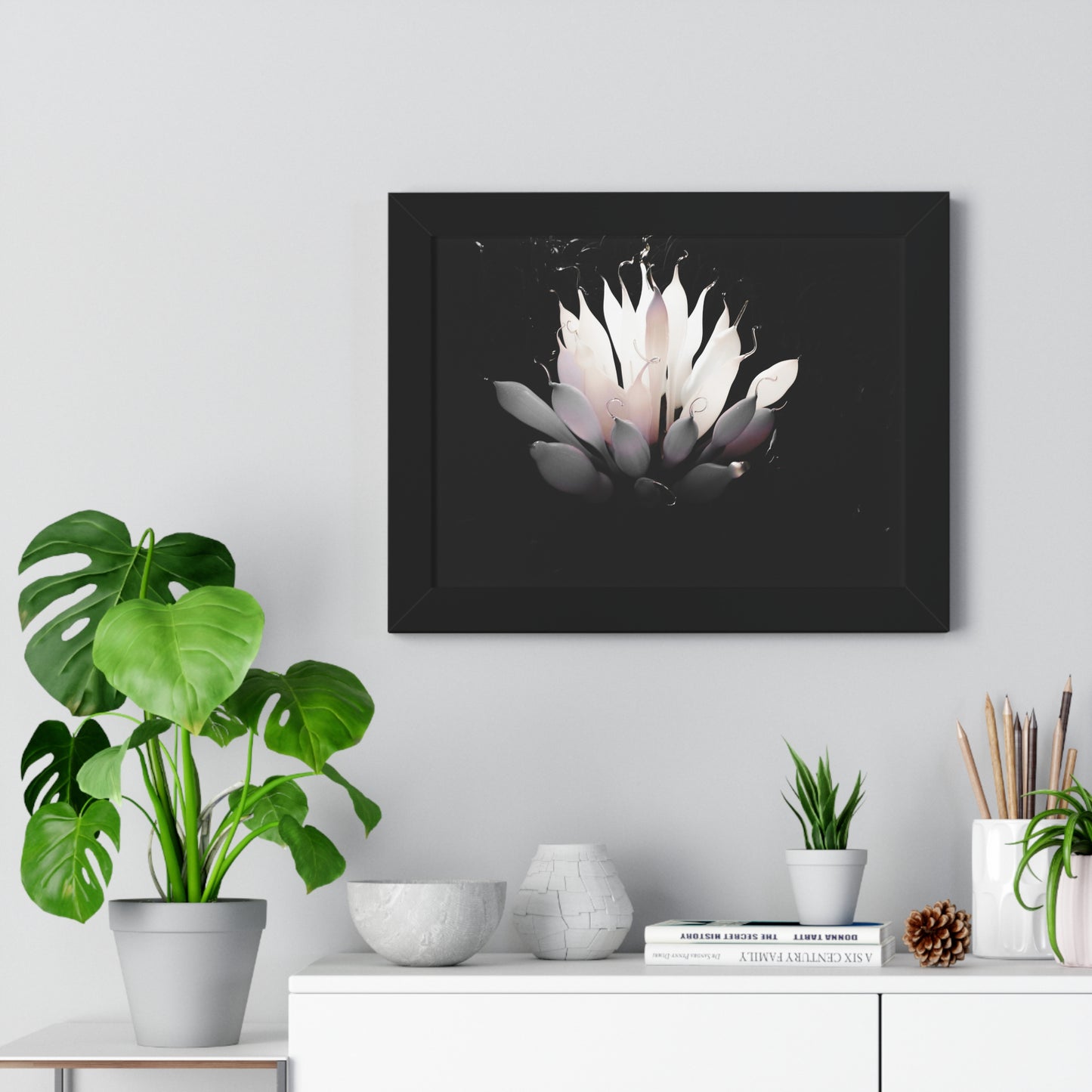 Delicate Bloom: Glass Blown Flower Sculpture - Framed Photography Print