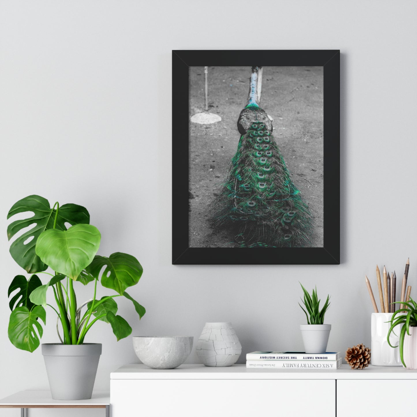 Hawaiian Elegance: Peacock on the Road - Framed Photography Print