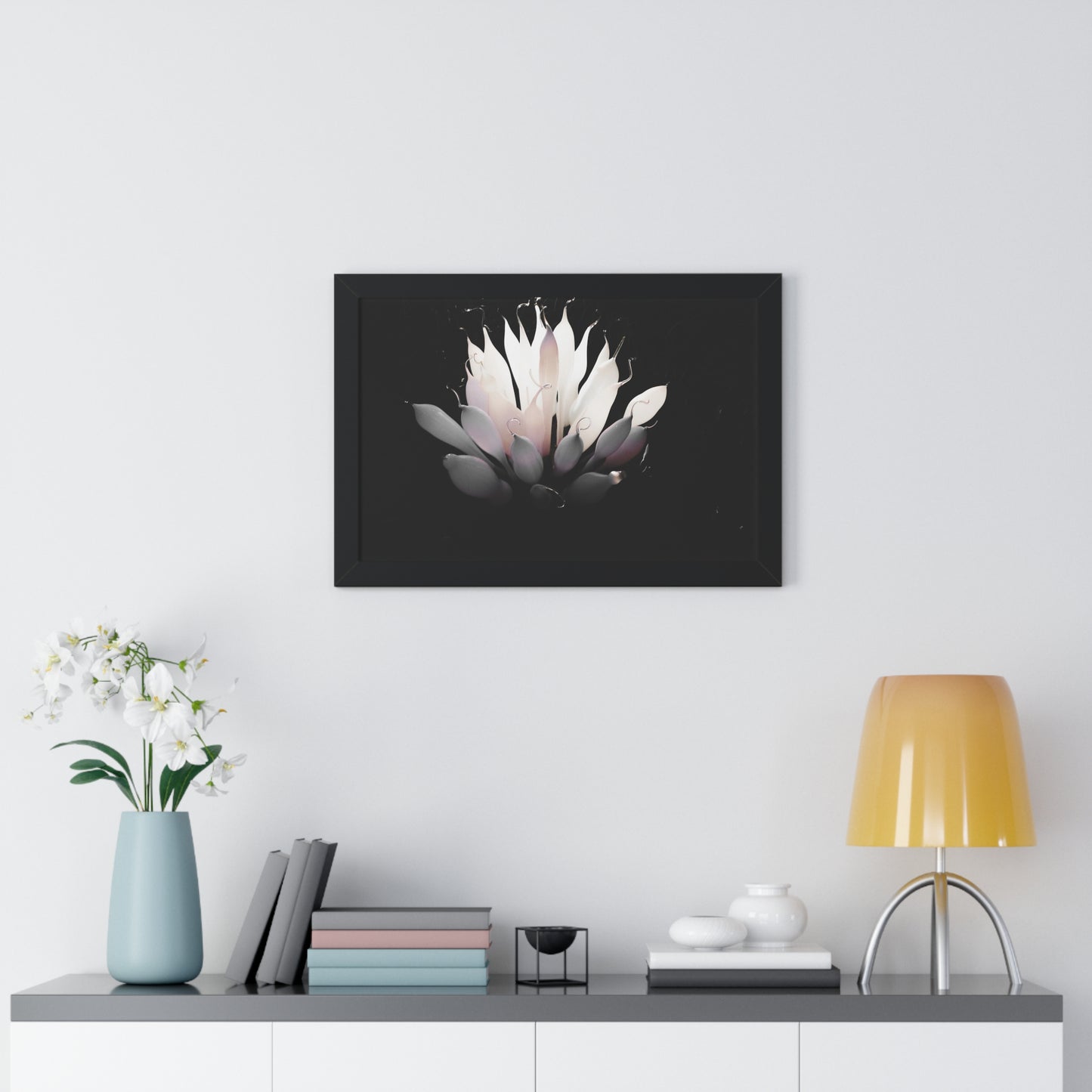 Delicate Bloom: Glass Blown Flower Sculpture - Framed Photography Print