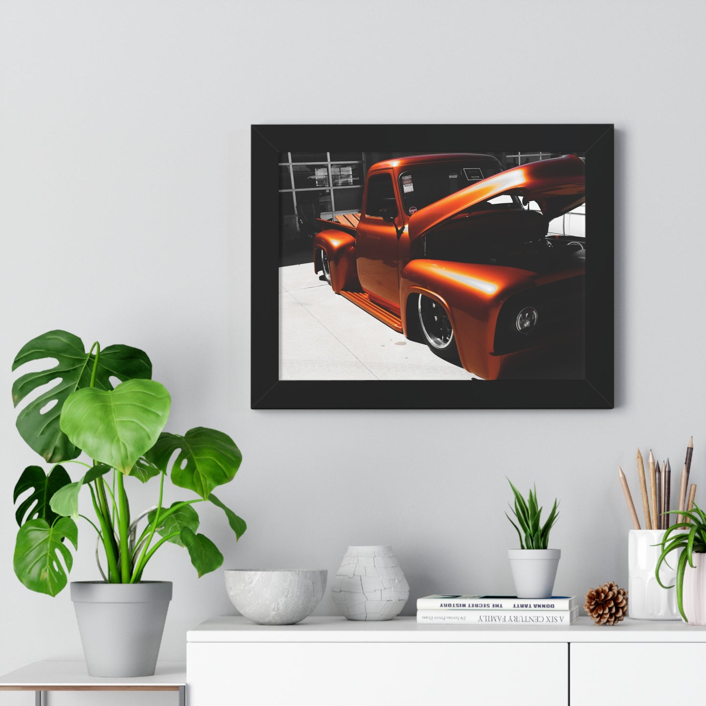 Rustic Elegance: Antique Truck with Wooden Bed - Framed Photography Print