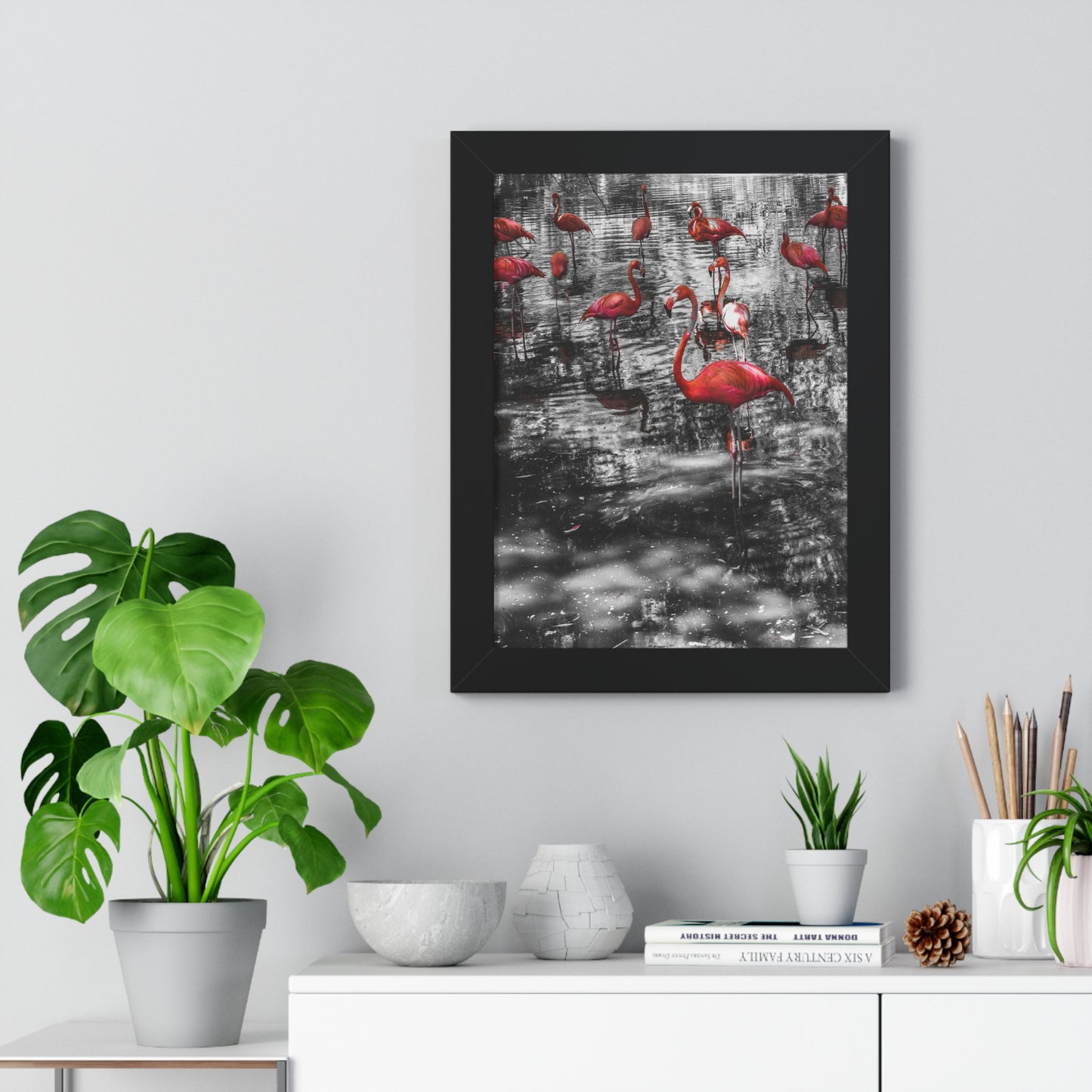 Flamingo Elegance: A Splash of Color- Framed Photography Print