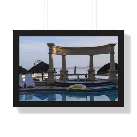 Coastal Elegance: Pillared Arch with Ocean View - Framed Photography Print