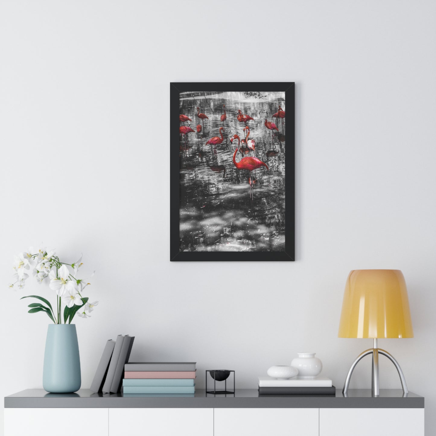 Flamingo Elegance: A Splash of Color- Framed Photography Print