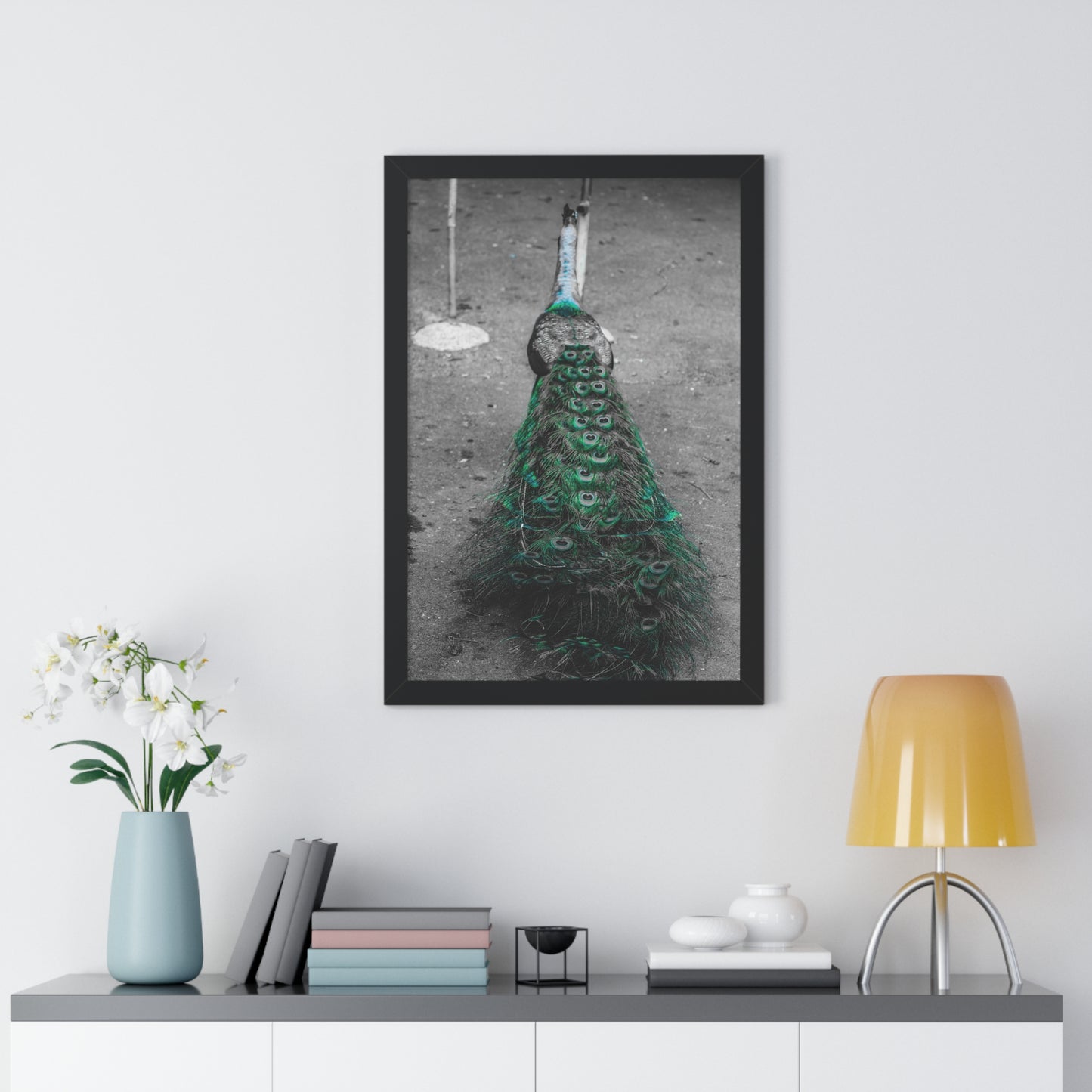 Hawaiian Elegance: Peacock on the Road - Framed Photography Print