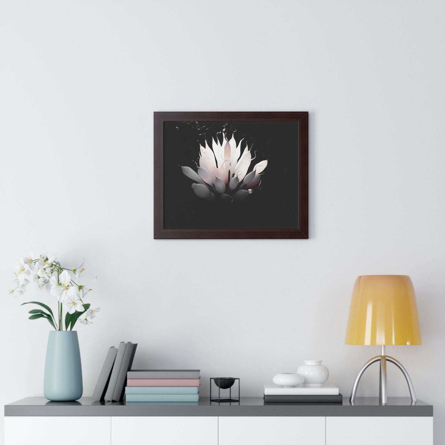 Delicate Bloom: Glass Blown Flower Sculpture - Framed Photography Print