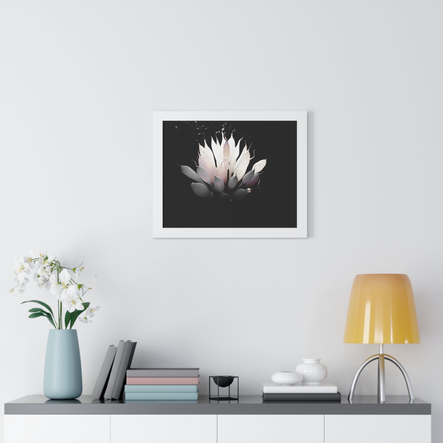 Delicate Bloom: Glass Blown Flower Sculpture - Framed Photography Print