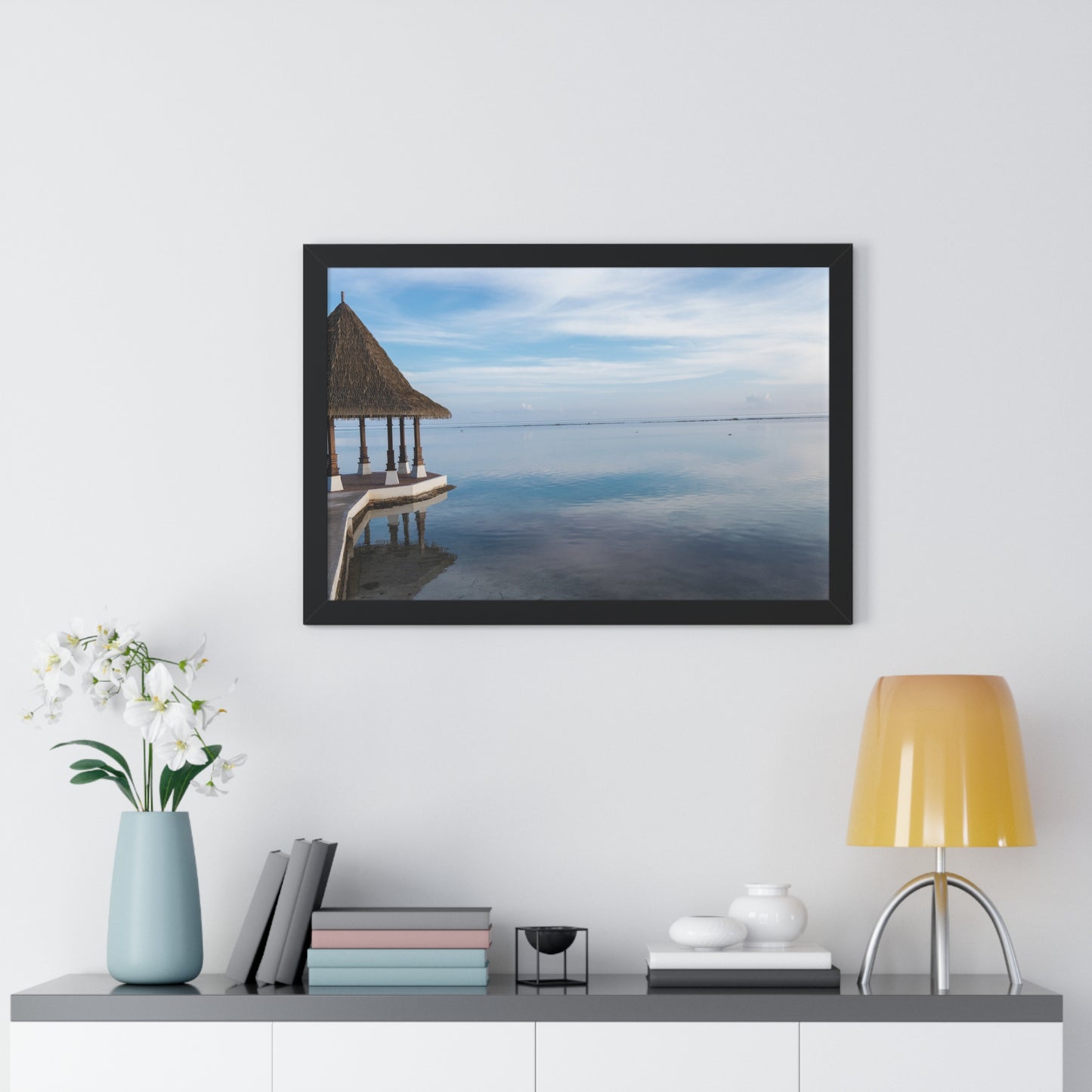 Seaside Escape: Hut at the End of the Boardwalk to the Ocean - Framed Photography Print