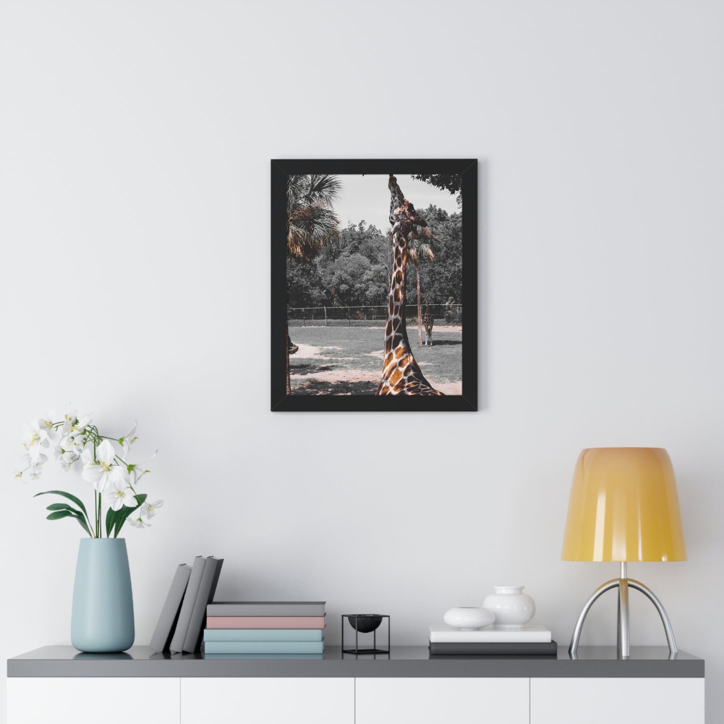Reaching New Heights: A Giraffe in the Wild- Framed Photography Print