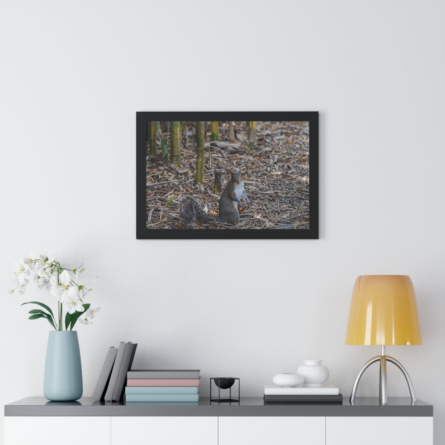 Nature's Forager: A Squirrel Among the Bamboo - Framed Photography Print