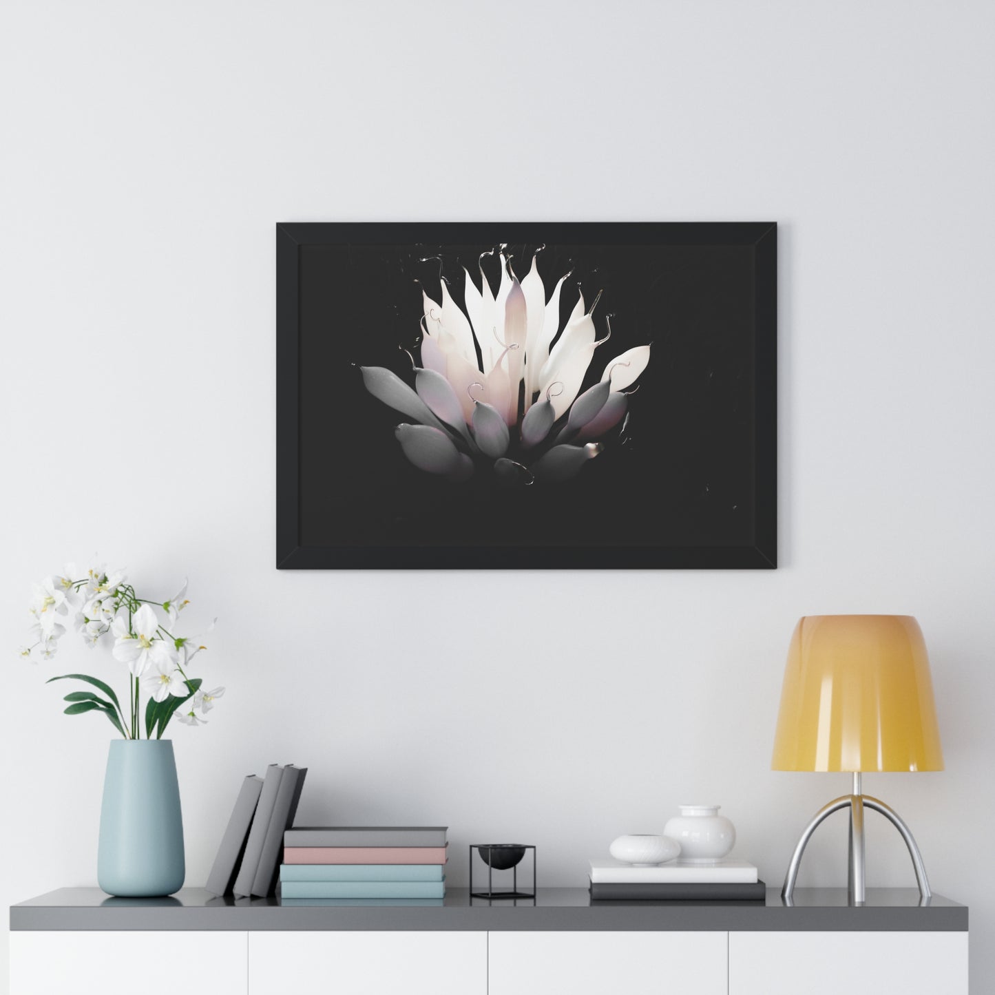 Delicate Bloom: Glass Blown Flower Sculpture - Framed Photography Print