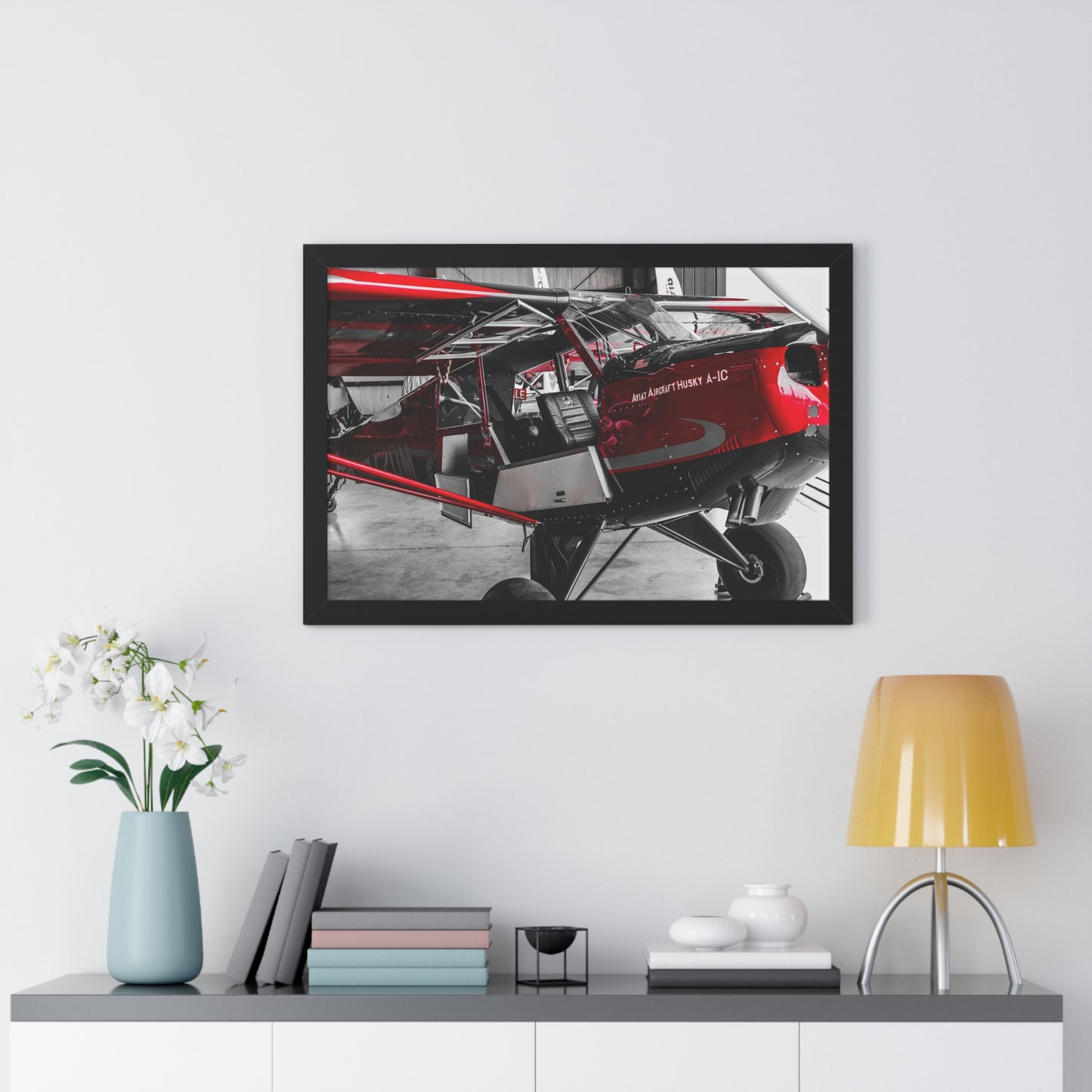 Hangar Haven: Airplane Inside the Hangar - Framed Photography Print
