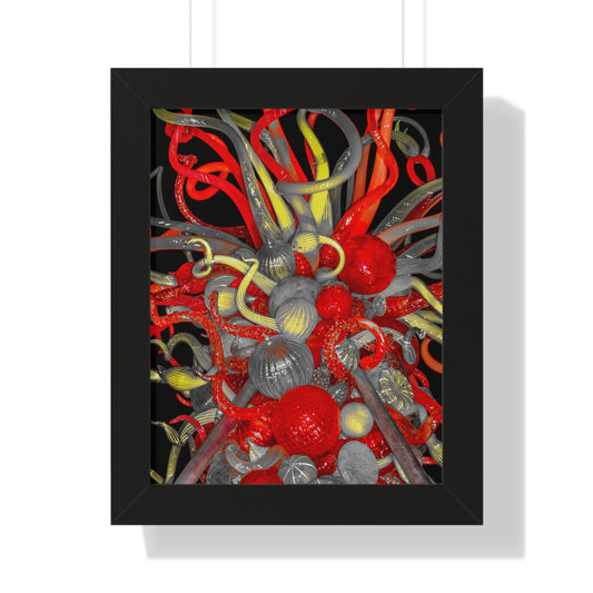 Vibrant Fusion: Red, Yellow, and Clear Glass Blown Sculpture - Framed Photography Print