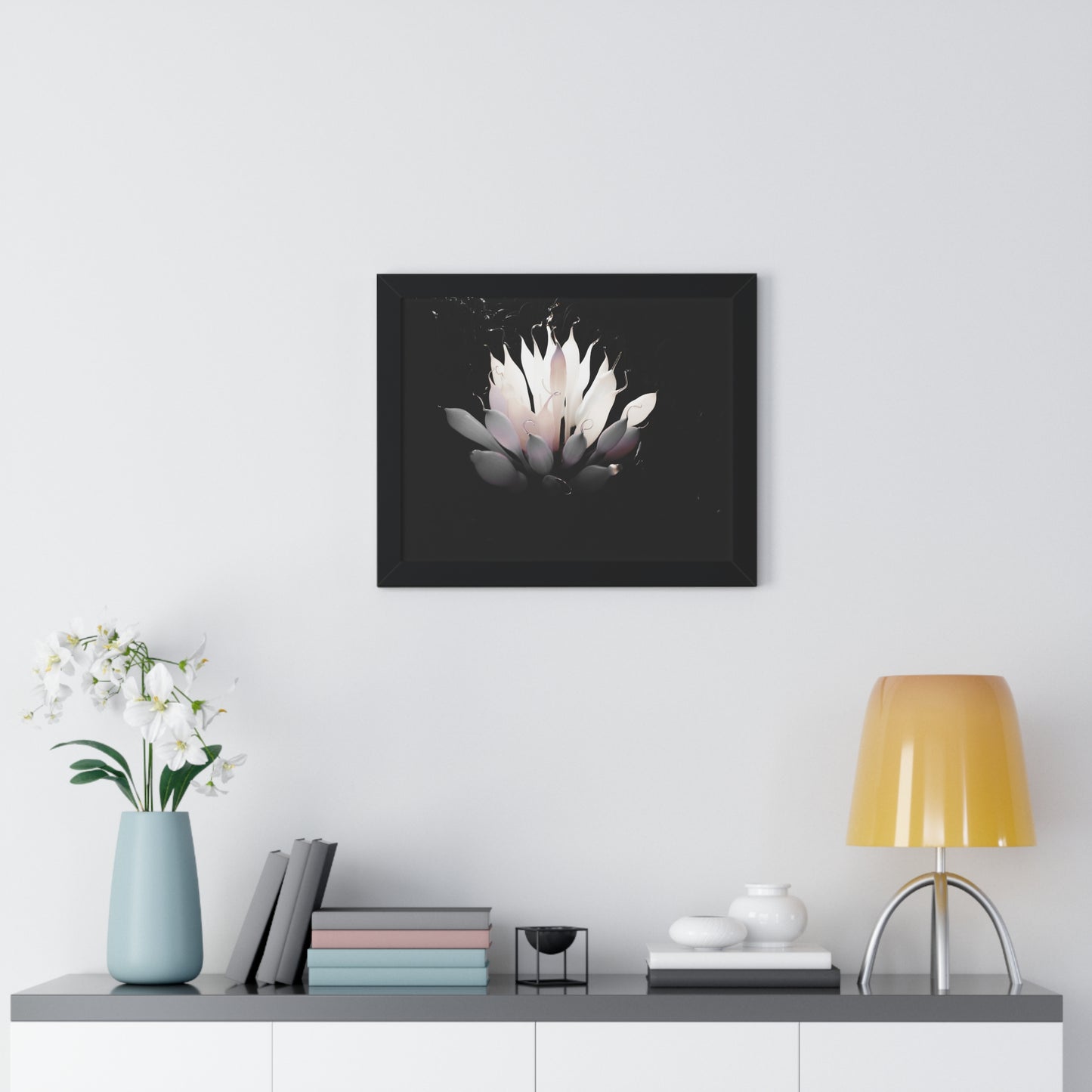 Delicate Bloom: Glass Blown Flower Sculpture - Framed Photography Print