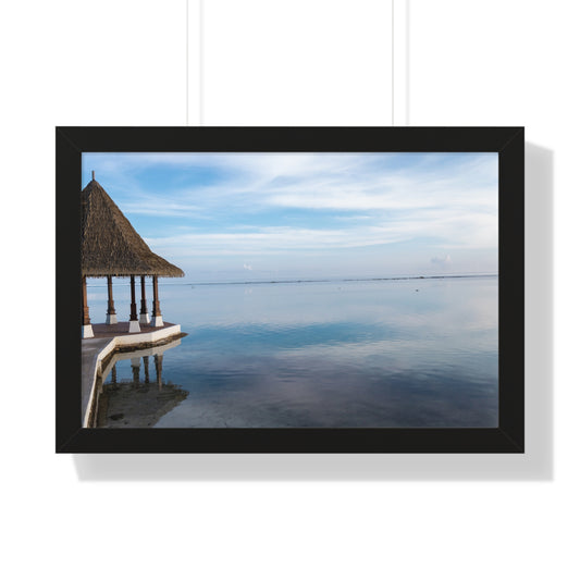Seaside Escape: Hut at the End of the Boardwalk to the Ocean - Framed Photography Print