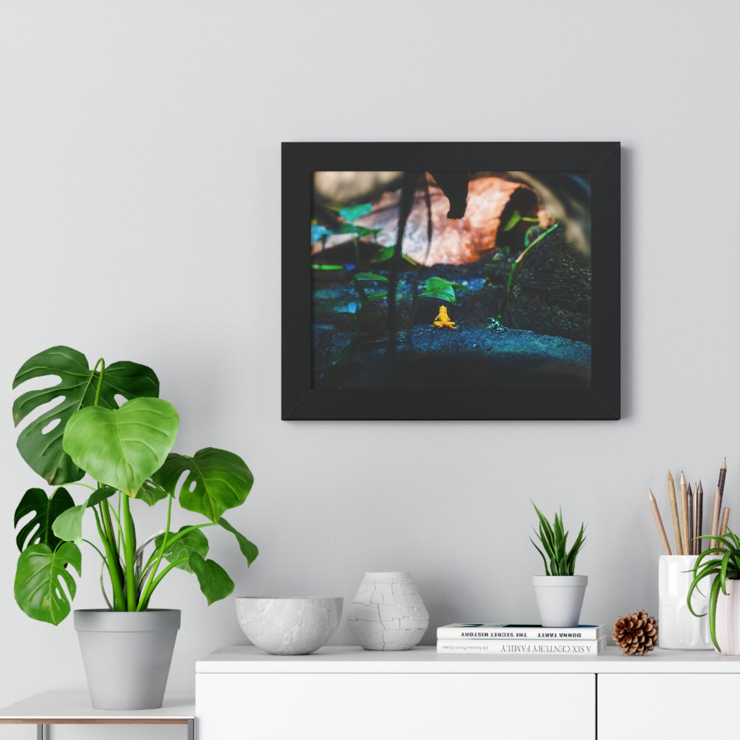 Colorful Contrast: Frogs in Their Habitat - Framed Photography Print