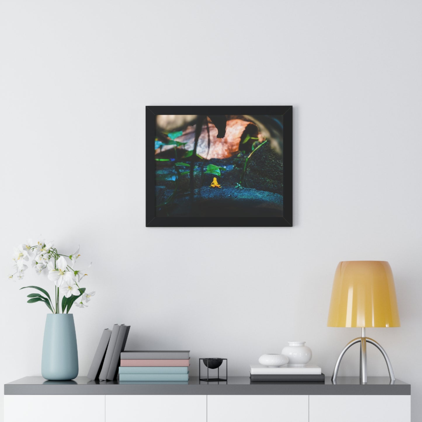 Colorful Contrast: Frogs in Their Habitat - Framed Photography Print