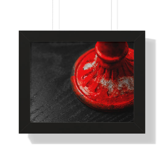 Winter Glow: Candlestick Adorned with Snow - Framed Photography Print