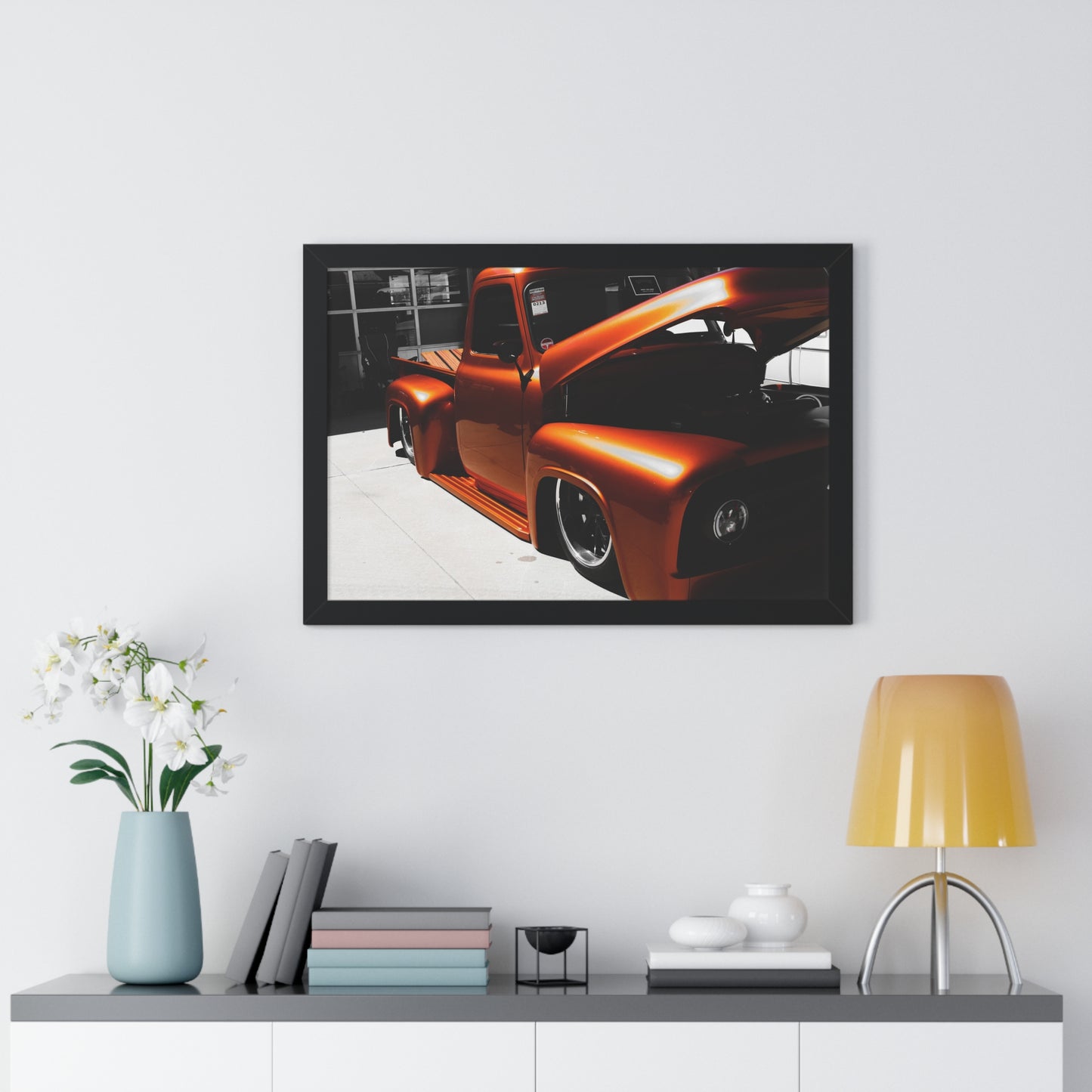 Rustic Elegance: Antique Truck with Wooden Bed - Framed Photography Print