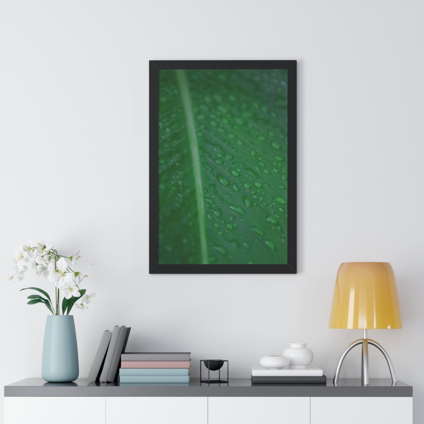 Nature's Detail: Leaf with Water Drops - Framed Photography Print