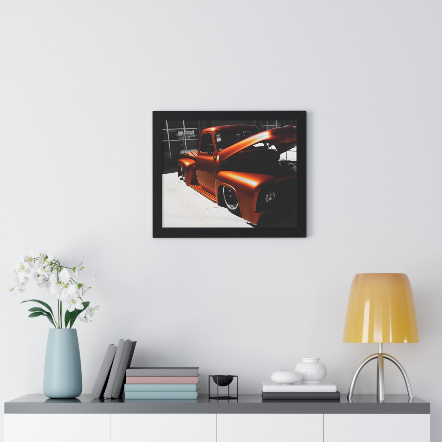 Rustic Elegance: Antique Truck with Wooden Bed - Framed Photography Print