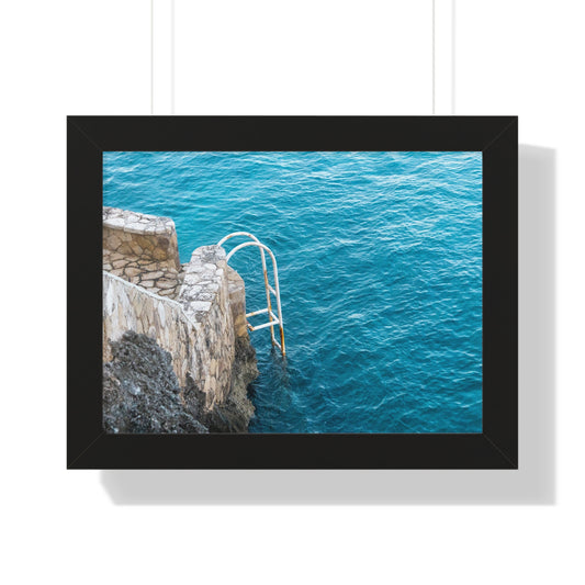 Steps to Tranquility: Ladder into Water at The Caves Resort, Jamaica - Framed Photography Print