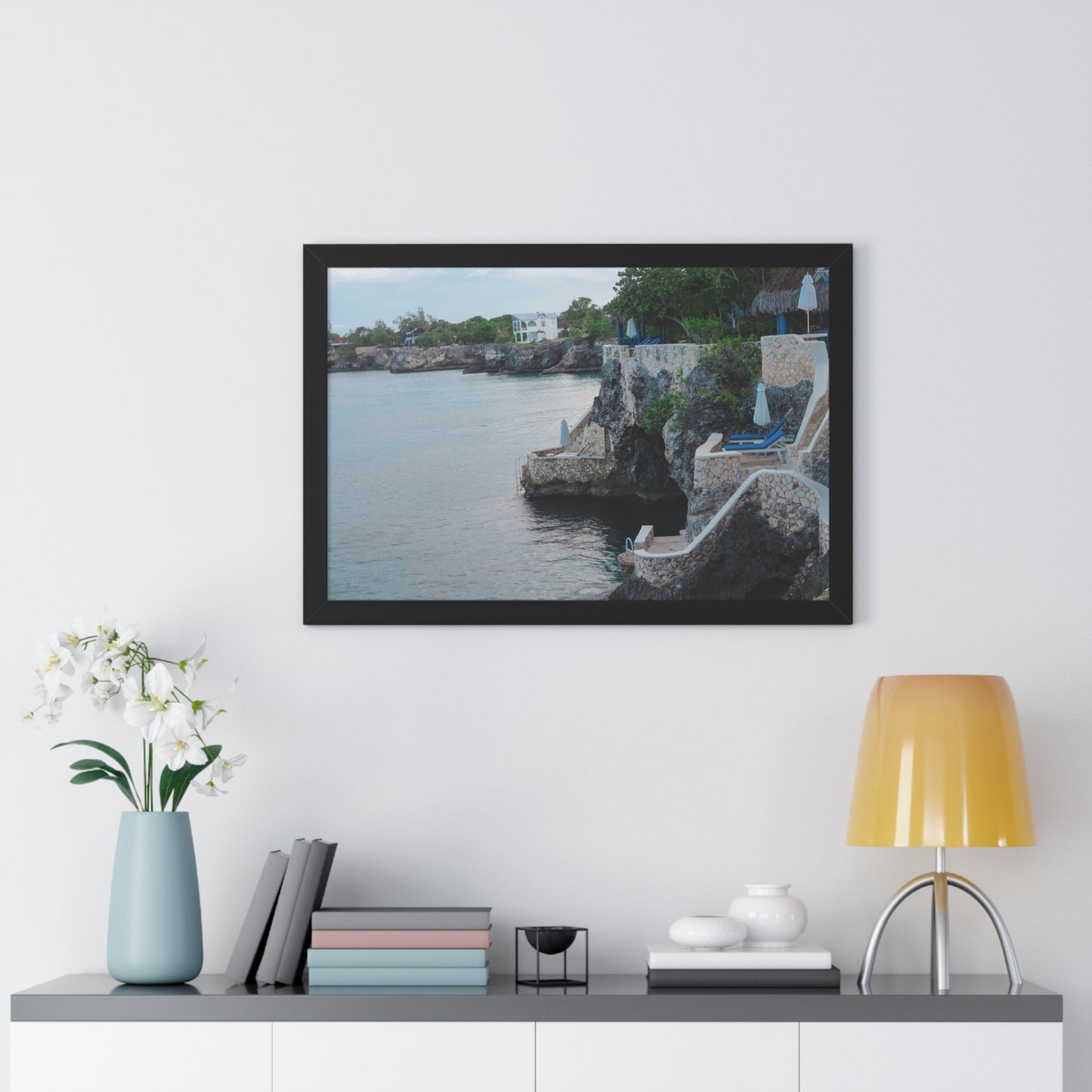 Cliffside Dining: The Caves Resort, Jamaica - Framed Photography Print