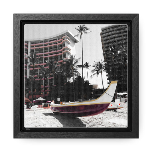 Serene Shores: Boat on a Hawaiian Beach - Framed Canvas Print