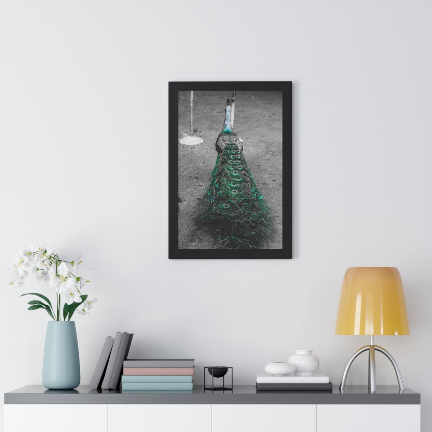 Hawaiian Elegance: Peacock on the Road - Framed Photography Print