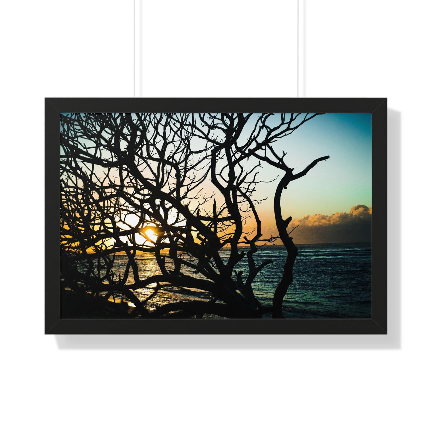 Hawaiian Sunset: Fallen Tree on the Beach - Framed Photography Print