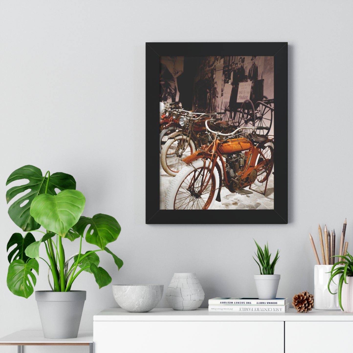 Vintage Indian Bikes at the Barber Vintage Motorsports Museum - Framed Print