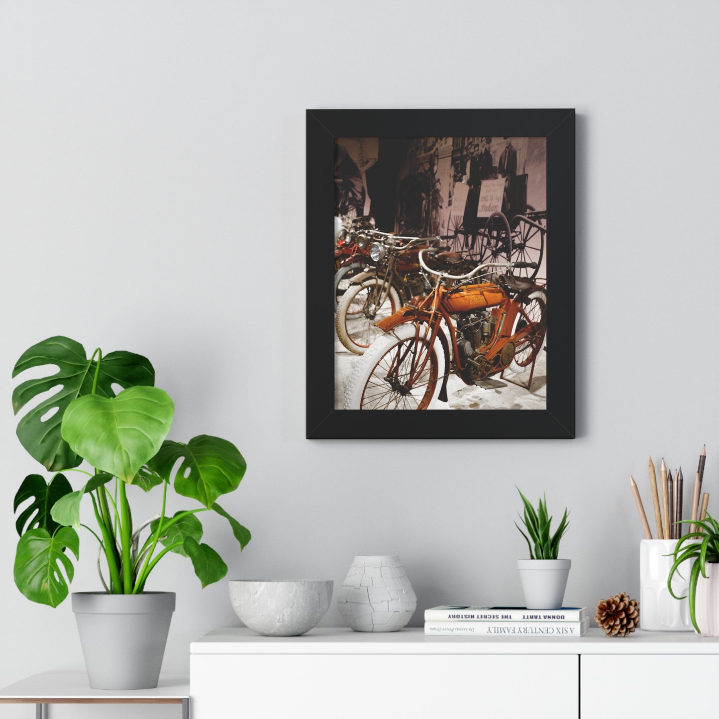 Vintage Indian Bikes at the Barber Vintage Motorsports Museum - Framed Print