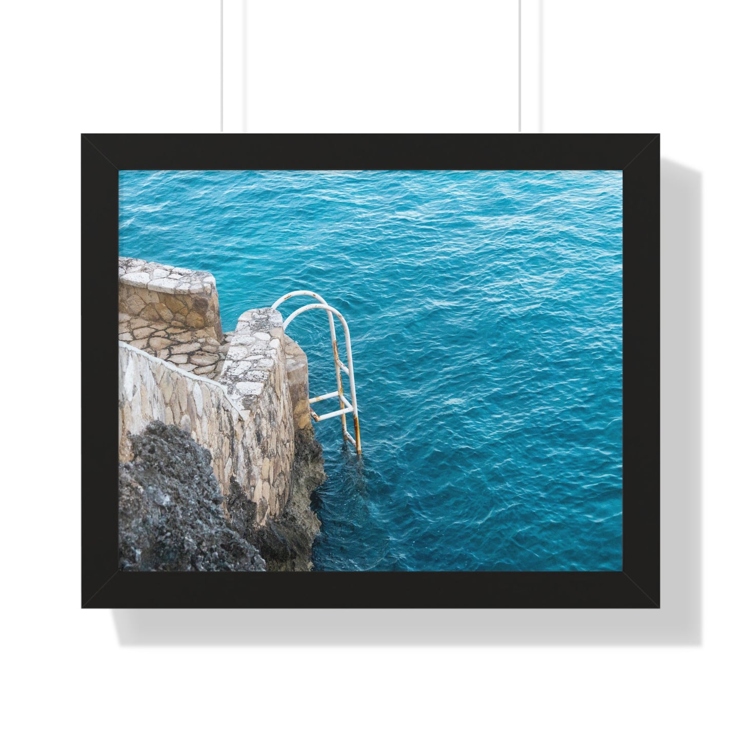 Steps to Tranquility: Ladder into Water at The Caves Resort, Jamaica - Framed Photography Print