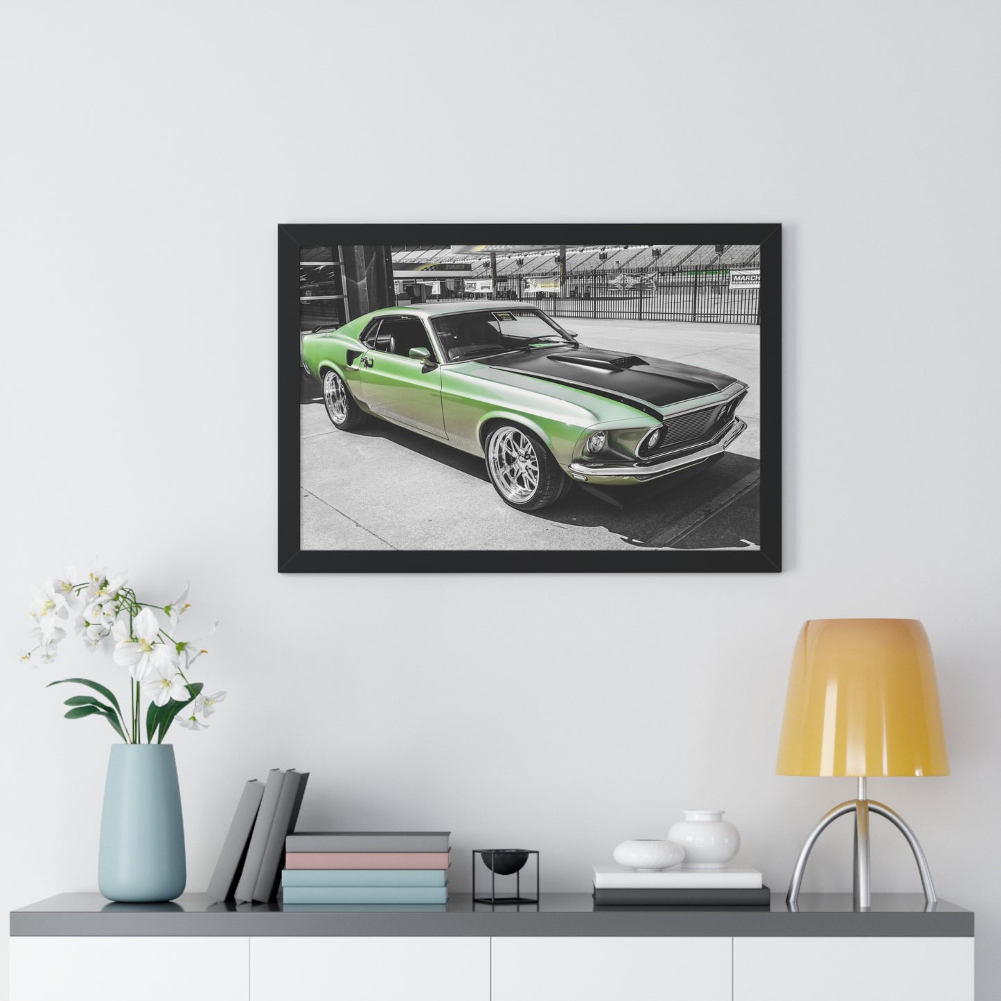 Mustang Green Glory: Vintage Car Elegance - Framed Photography Print