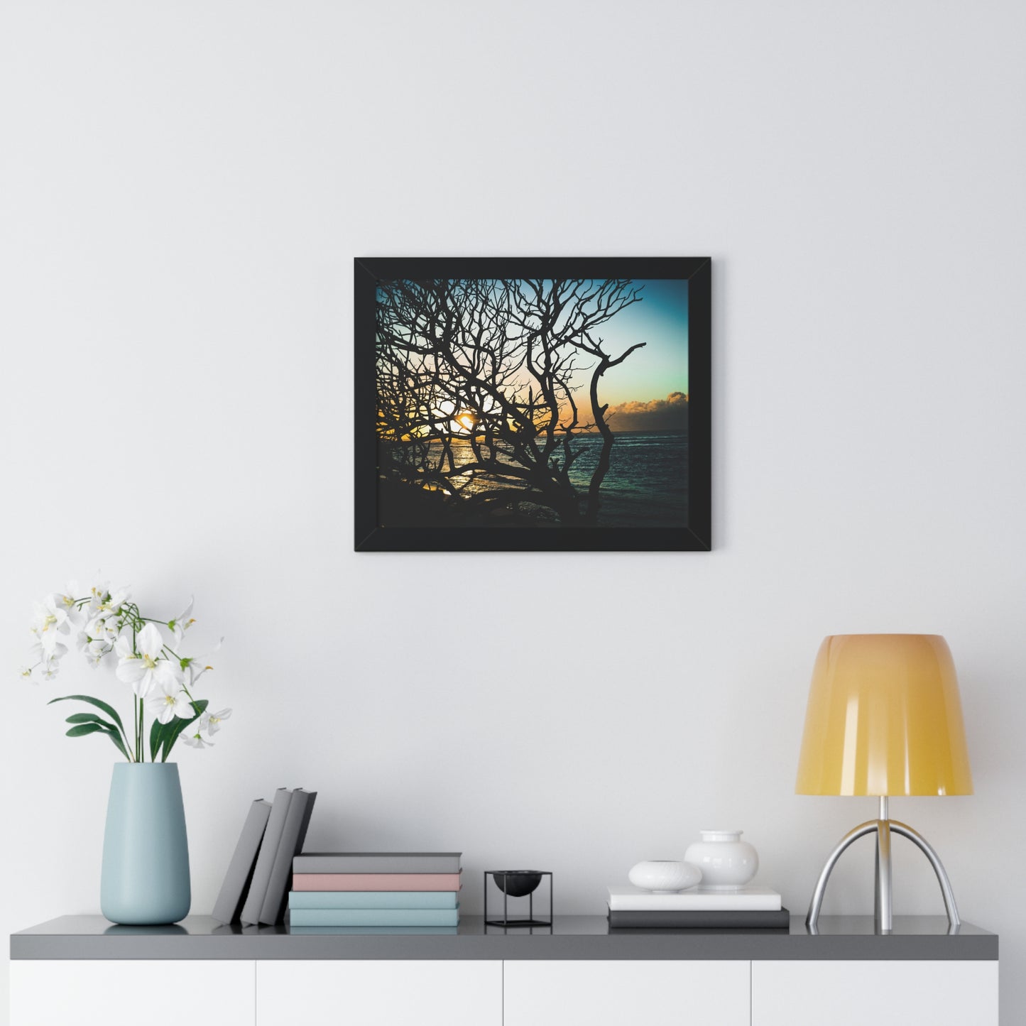 Hawaiian Sunset: Fallen Tree on the Beach - Framed Photography Print