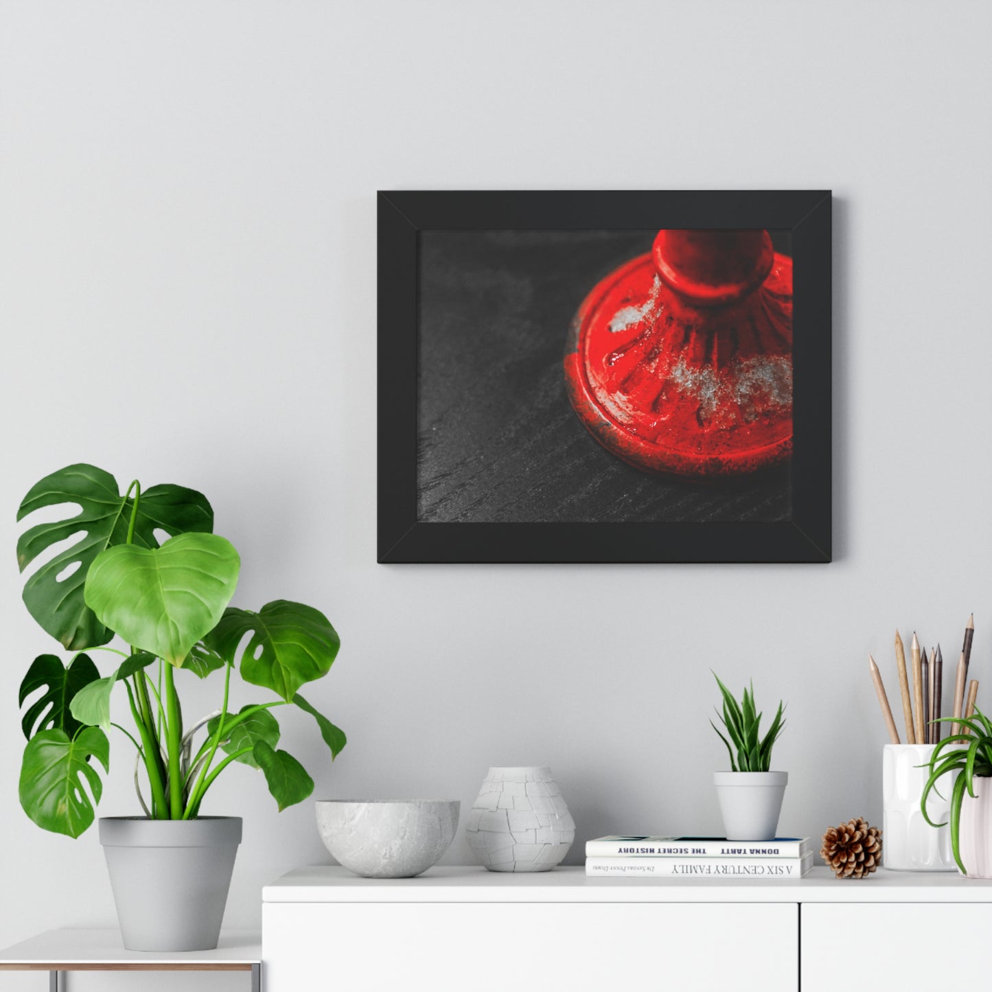 Winter Glow: Candlestick Adorned with Snow - Framed Photography Print