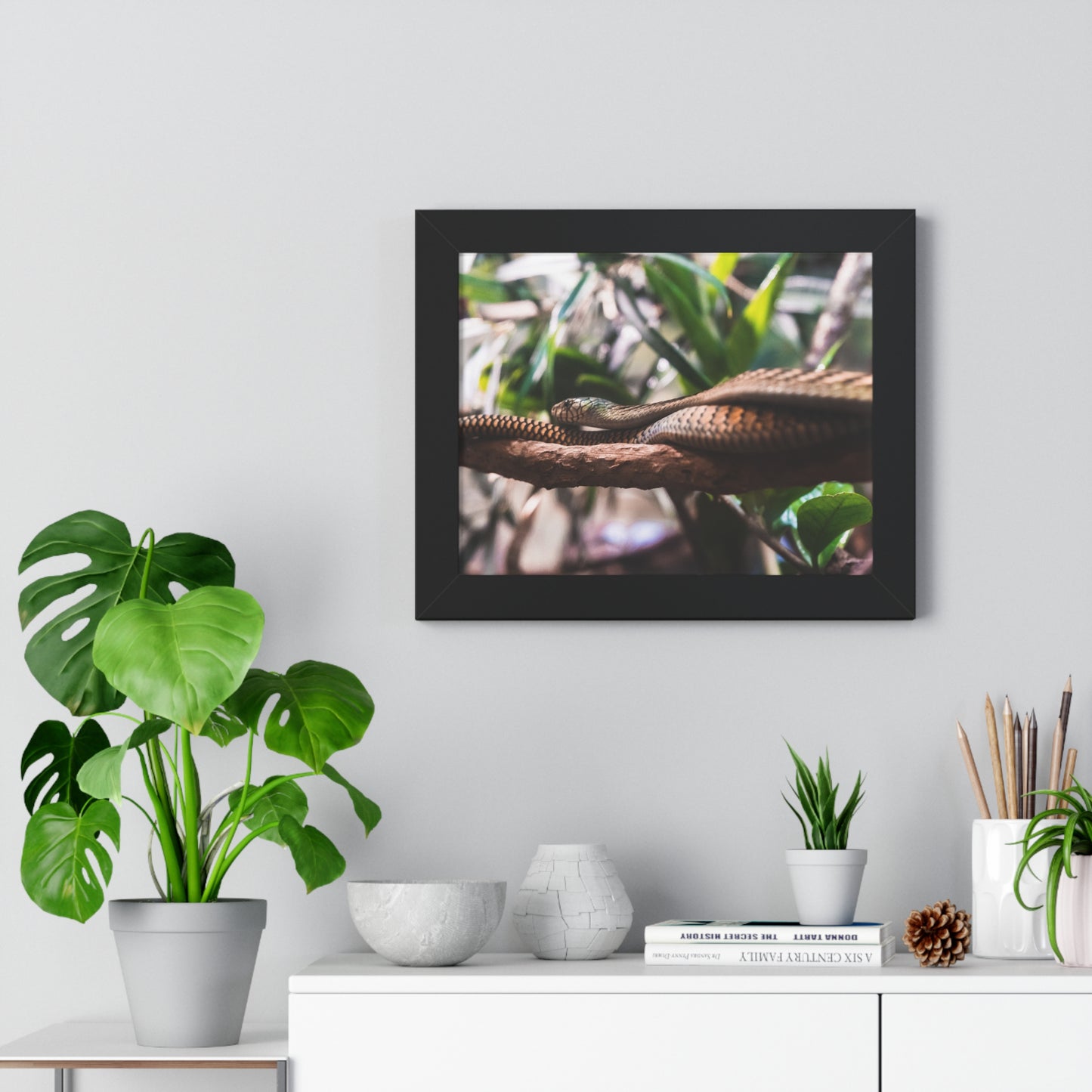 Serpentine Grace: A Snake Among the Foliage - Framed Photography Print