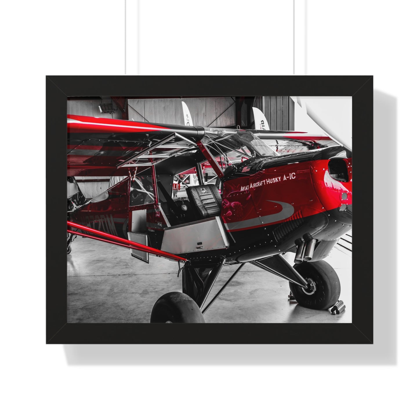 Hangar Haven: Airplane Inside the Hangar - Framed Photography Print