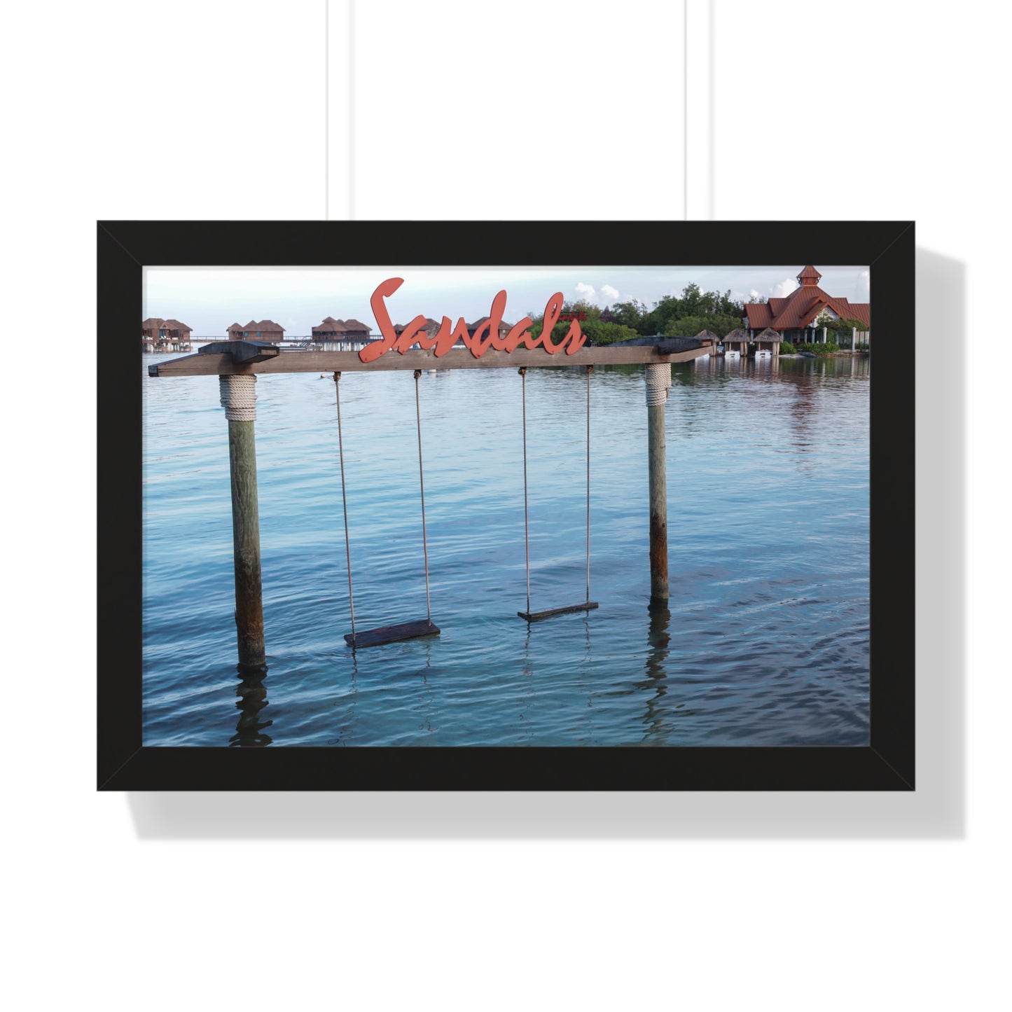 Ocean Bliss: Swings Over the Water at Sandals Resort, Jamaica - Framed Photography Print