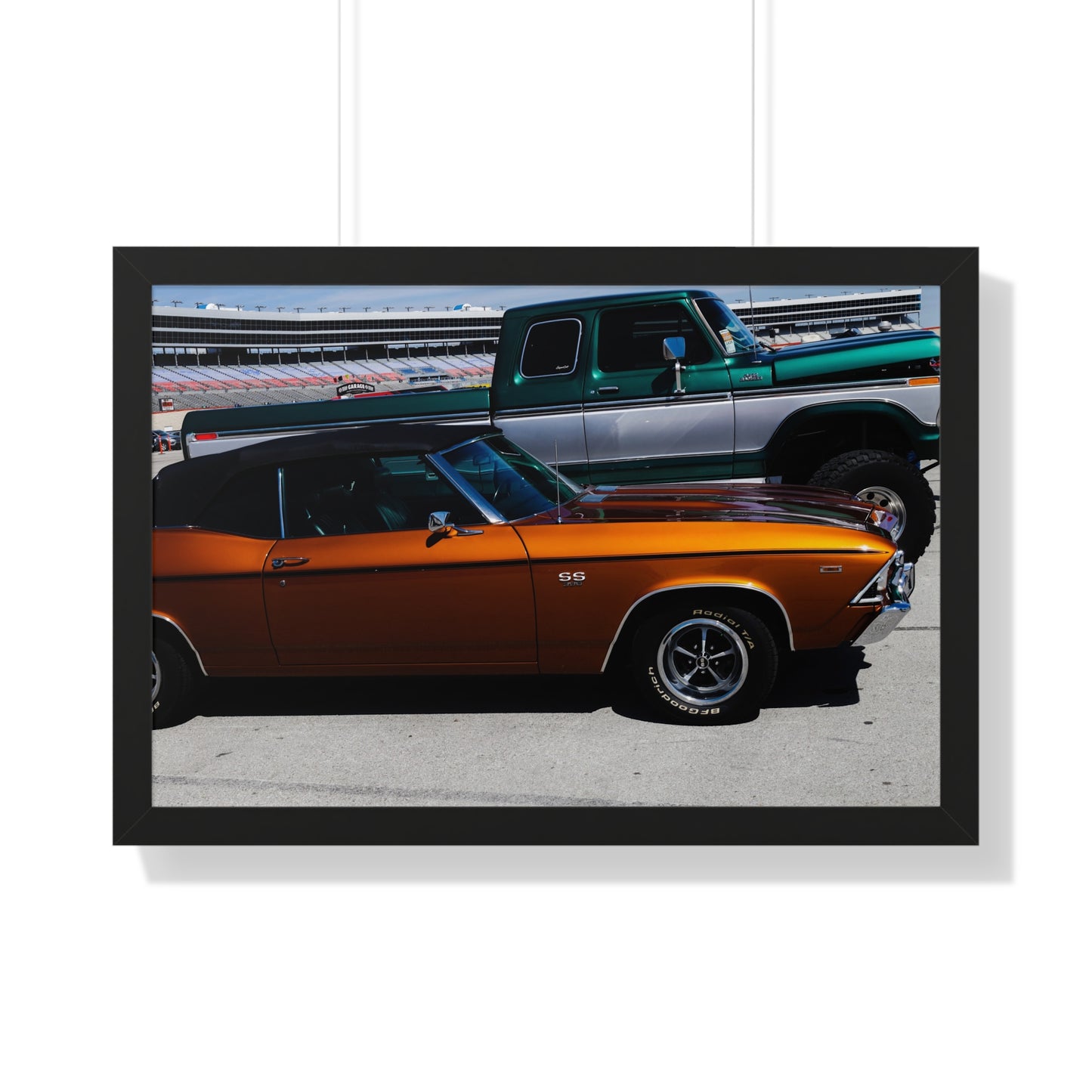 Rustic Charm: Vintage Truck and Car Duo - Framed Photography Print
