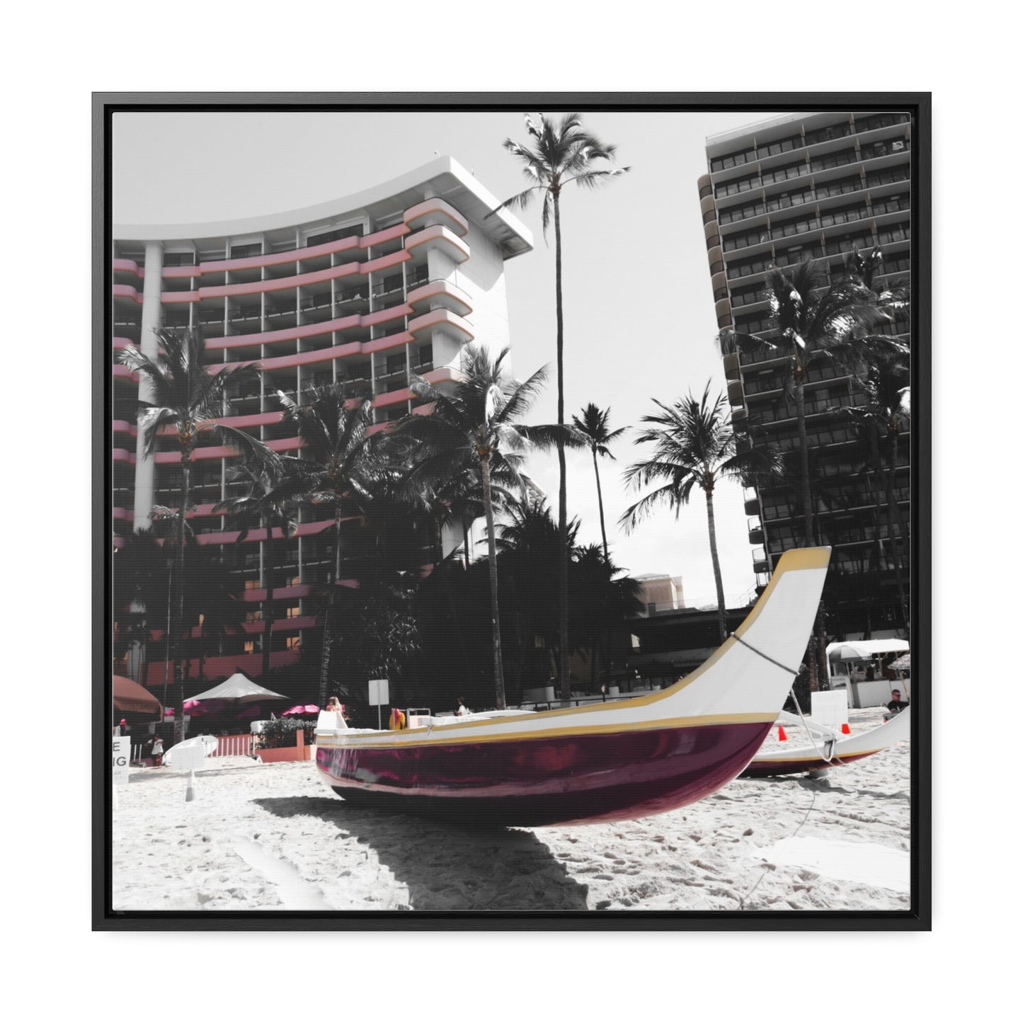 Serene Shores: Boat on a Hawaiian Beach - Framed Canvas Print