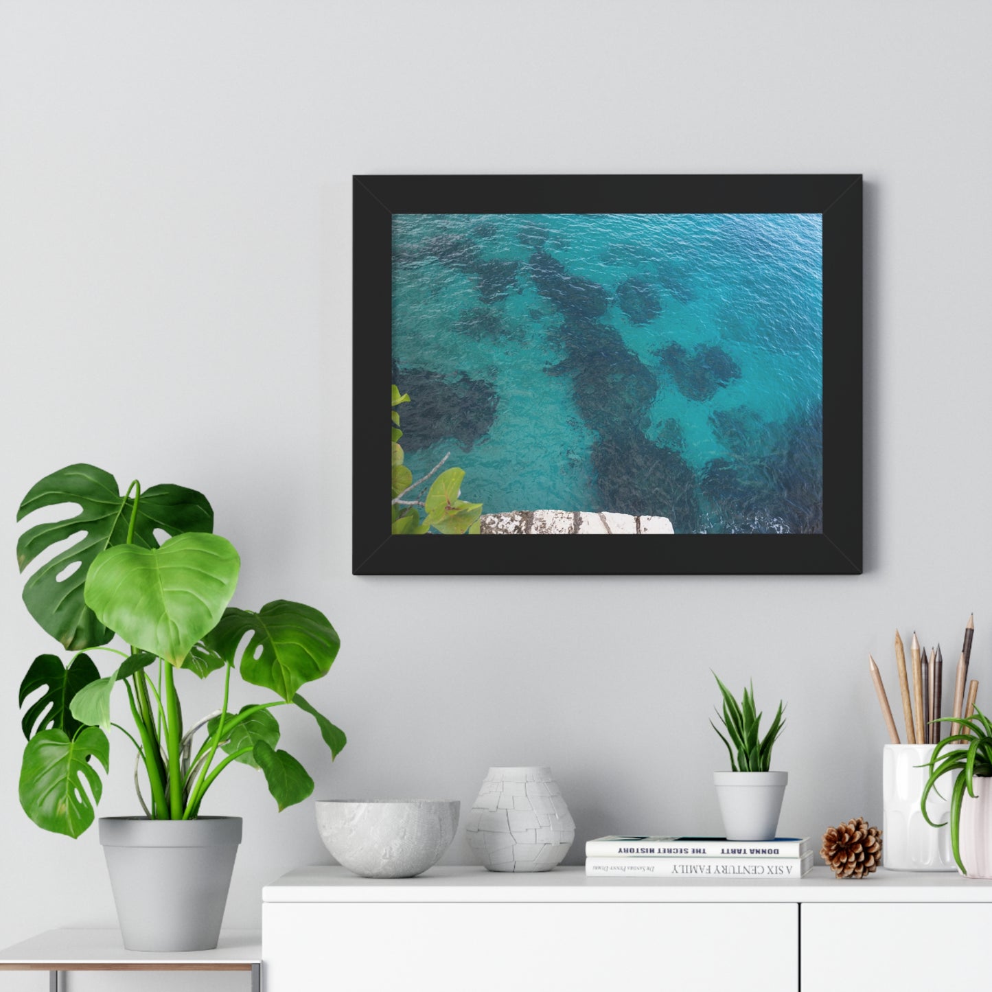 Crystal Clear Bliss: The Blue Waters of The Caves Resort, Jamaica - Framed Photography Print