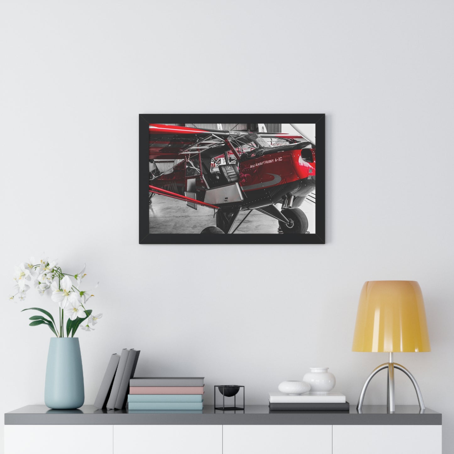 Hangar Haven: Airplane Inside the Hangar - Framed Photography Print