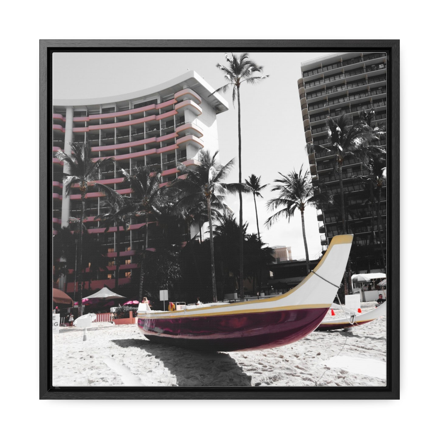 Serene Shores: Boat on a Hawaiian Beach - Framed Canvas Print
