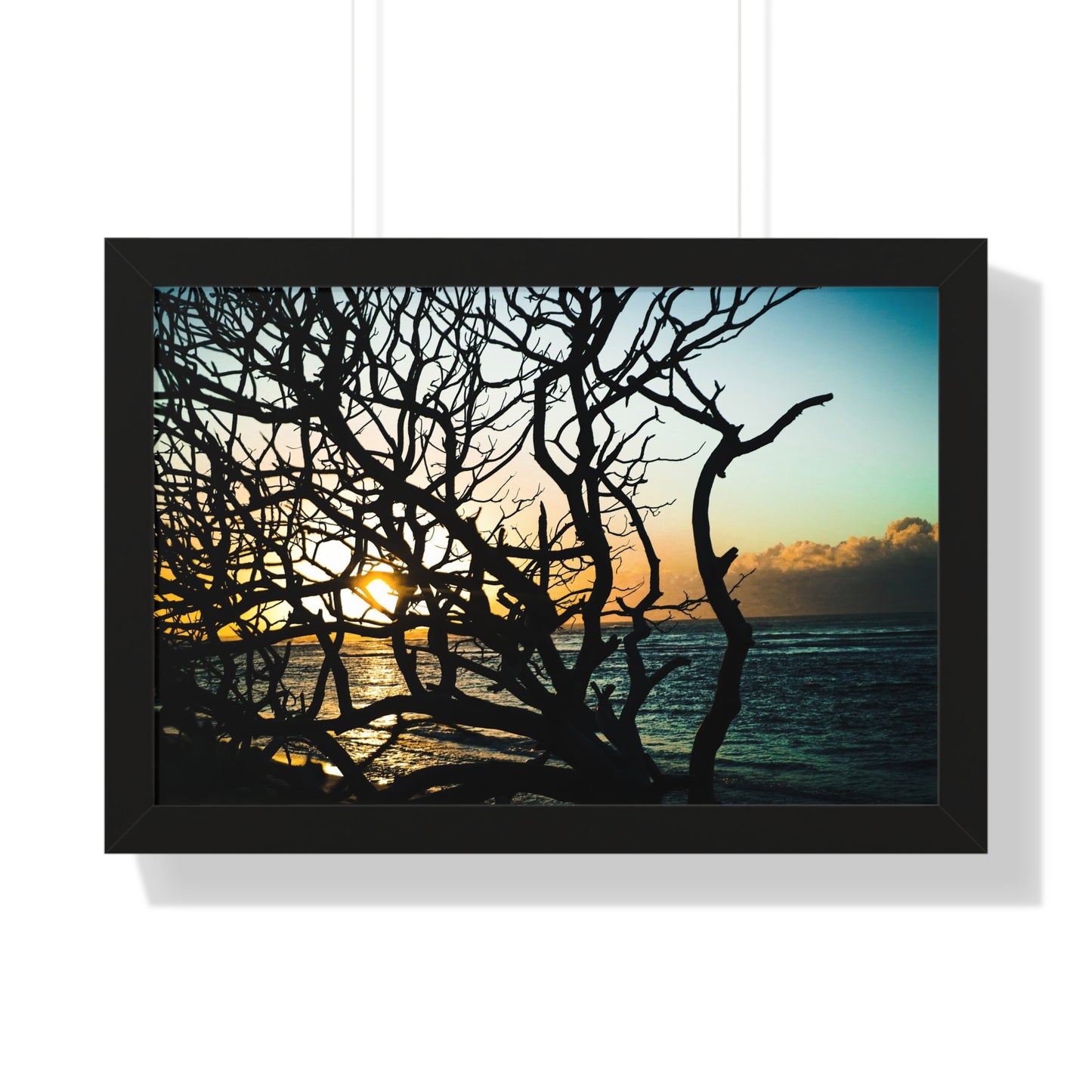 Hawaiian Sunset: Fallen Tree on the Beach - Framed Photography Print