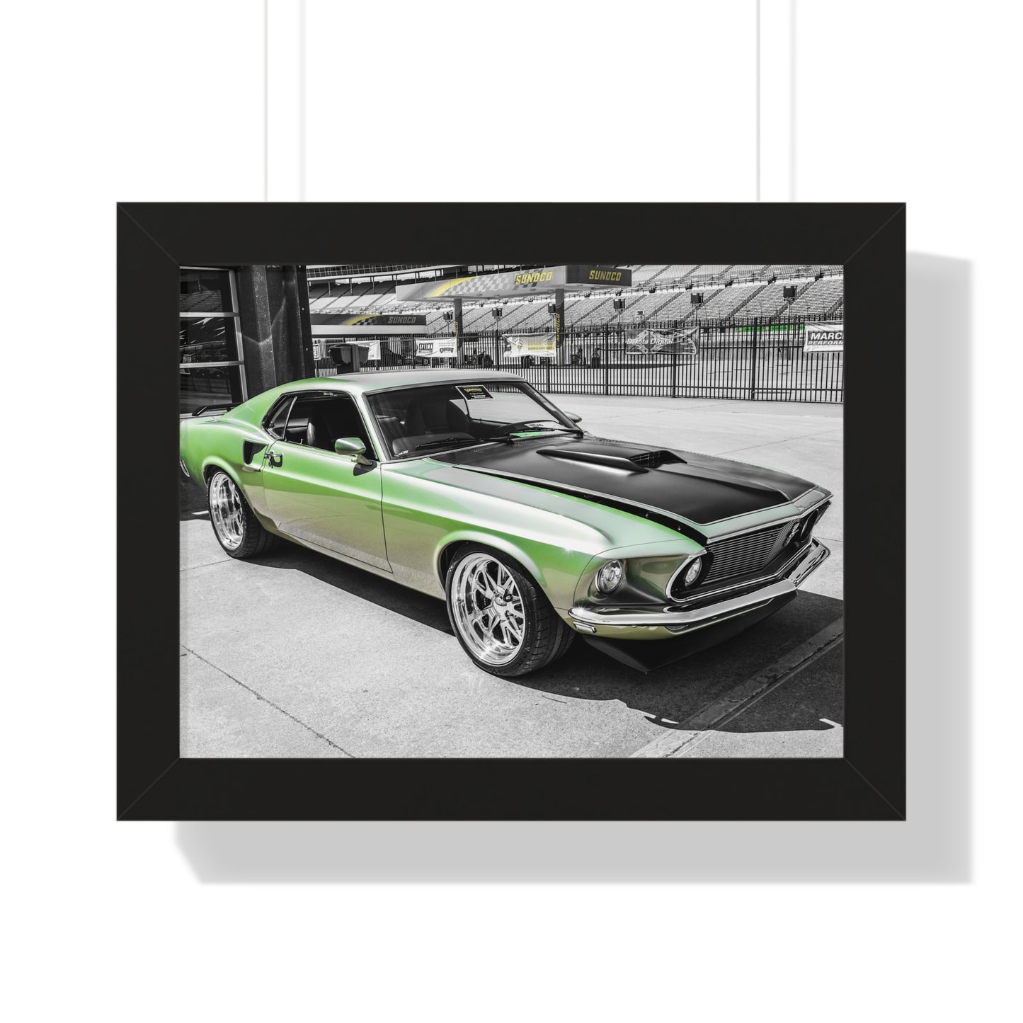 Mustang Green Glory: Vintage Car Elegance - Framed Photography Print