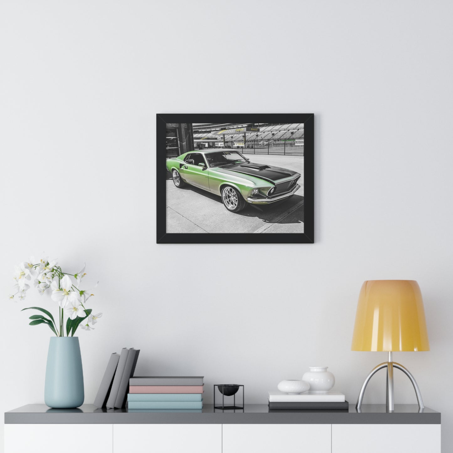 Mustang Green Glory: Vintage Car Elegance - Framed Photography Print