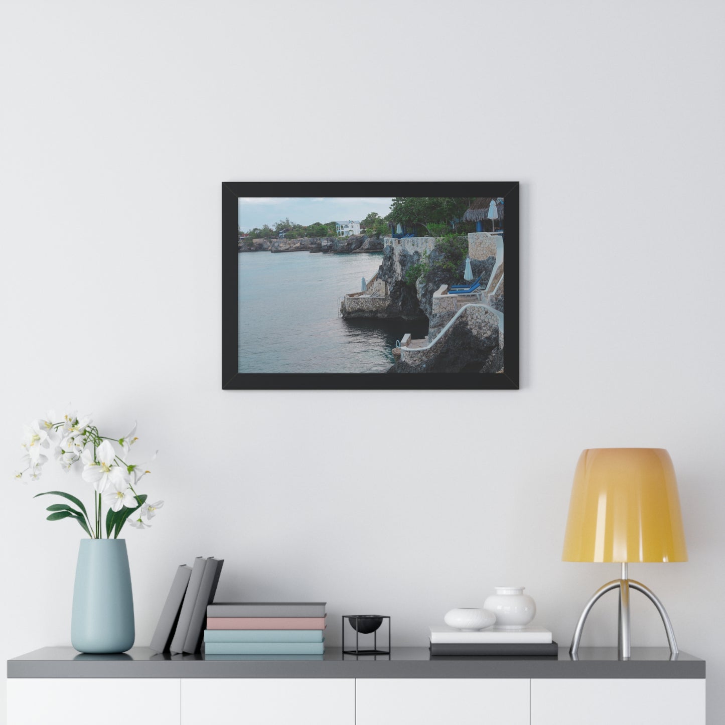 Cliffside Dining: The Caves Resort, Jamaica - Framed Photography Print