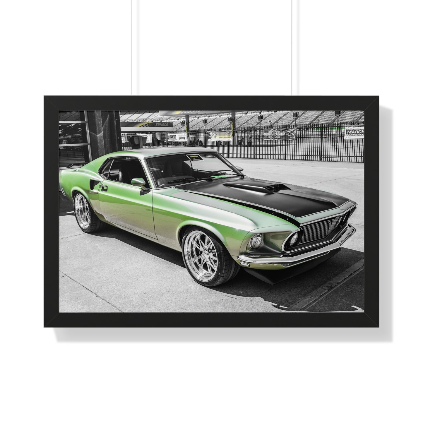 Mustang Green Glory: Vintage Car Elegance - Framed Photography Print