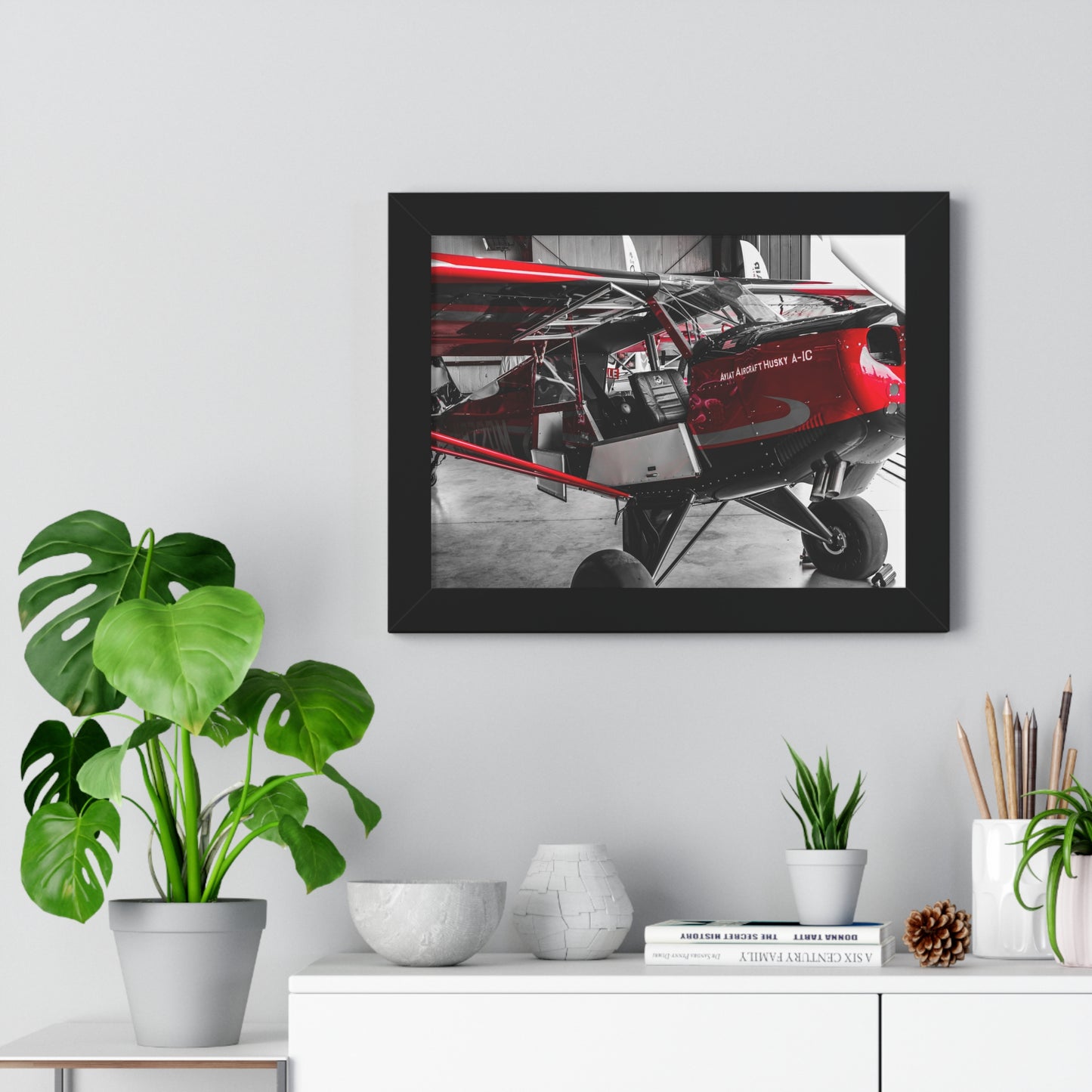 Hangar Haven: Airplane Inside the Hangar - Framed Photography Print